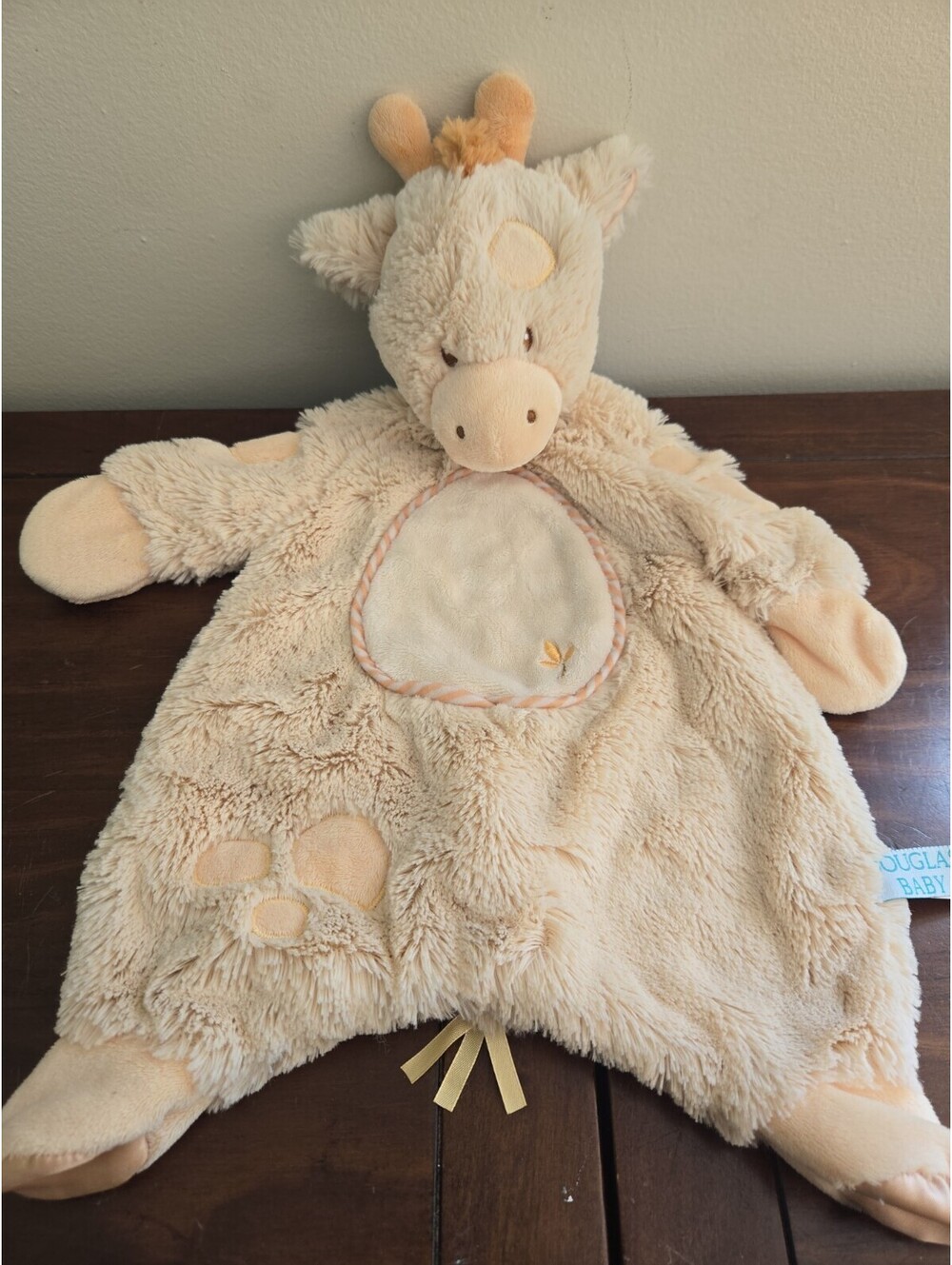 DOUGLAS Baby Sshlumpie beige Giraffe Security Blanket Lovey Satin feet Cuddletoy